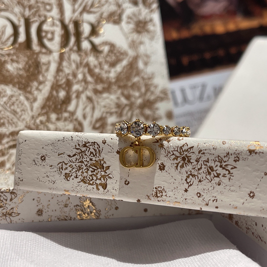 Petit CD Crystal Bar Ring (Gold Finish)