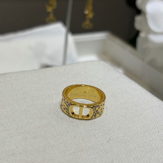 CD Icon Crystal Pavé Ring (Gold Finish)