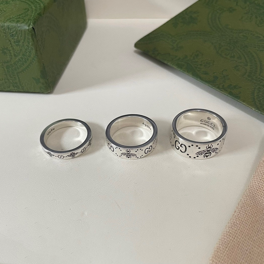 Silver Bee Engraved Band Ring